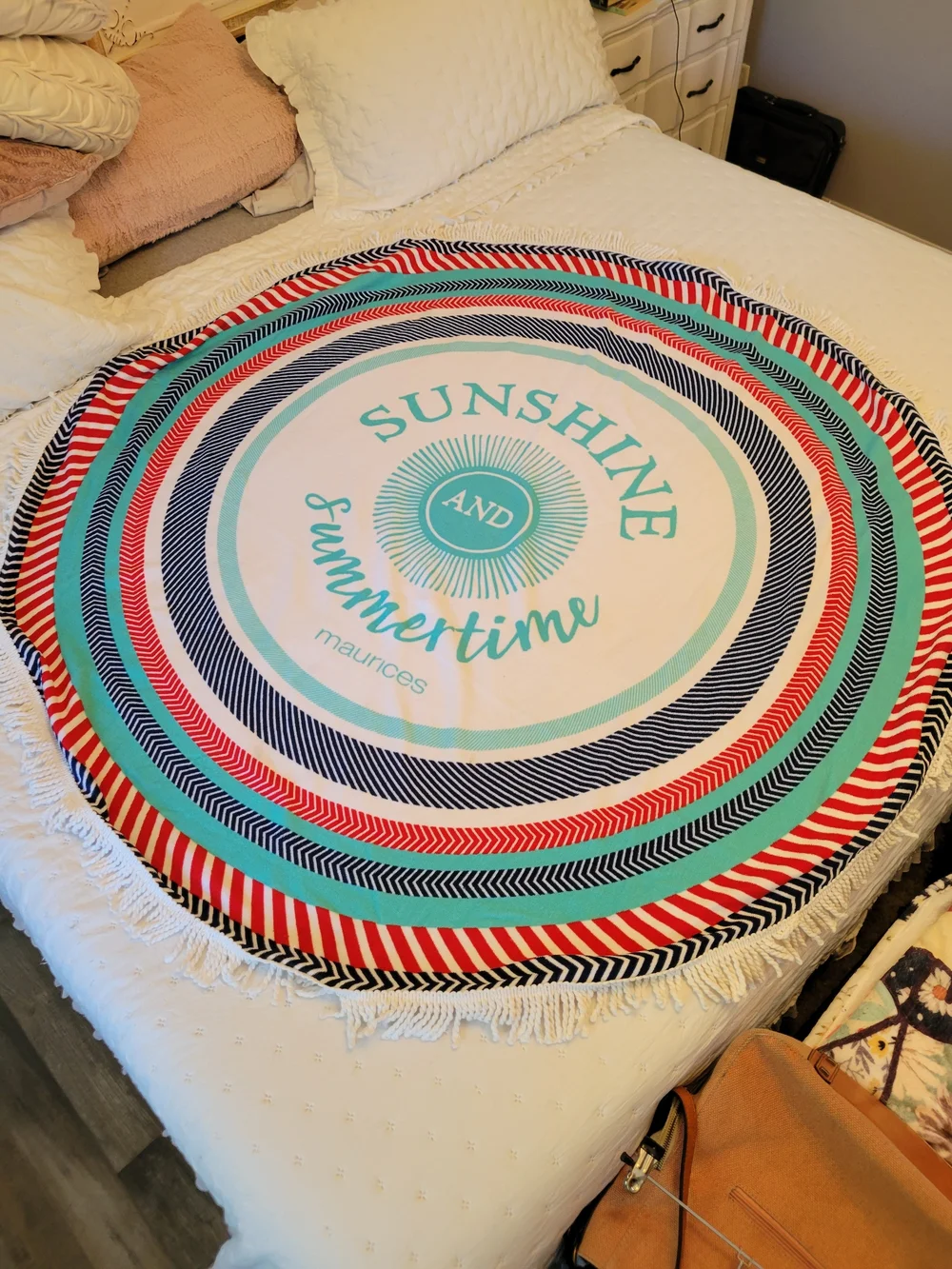 Maurices Round 'Sunshine and Summertime' Beach Towel - Teal, Red, Navy